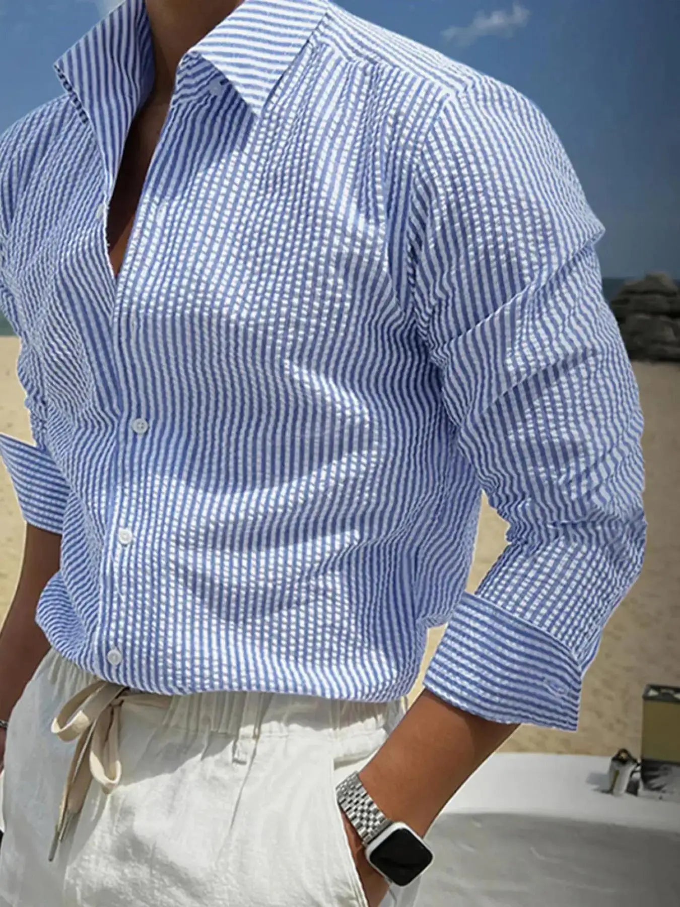 Camisa Listrada Manga Longa Loose Casual