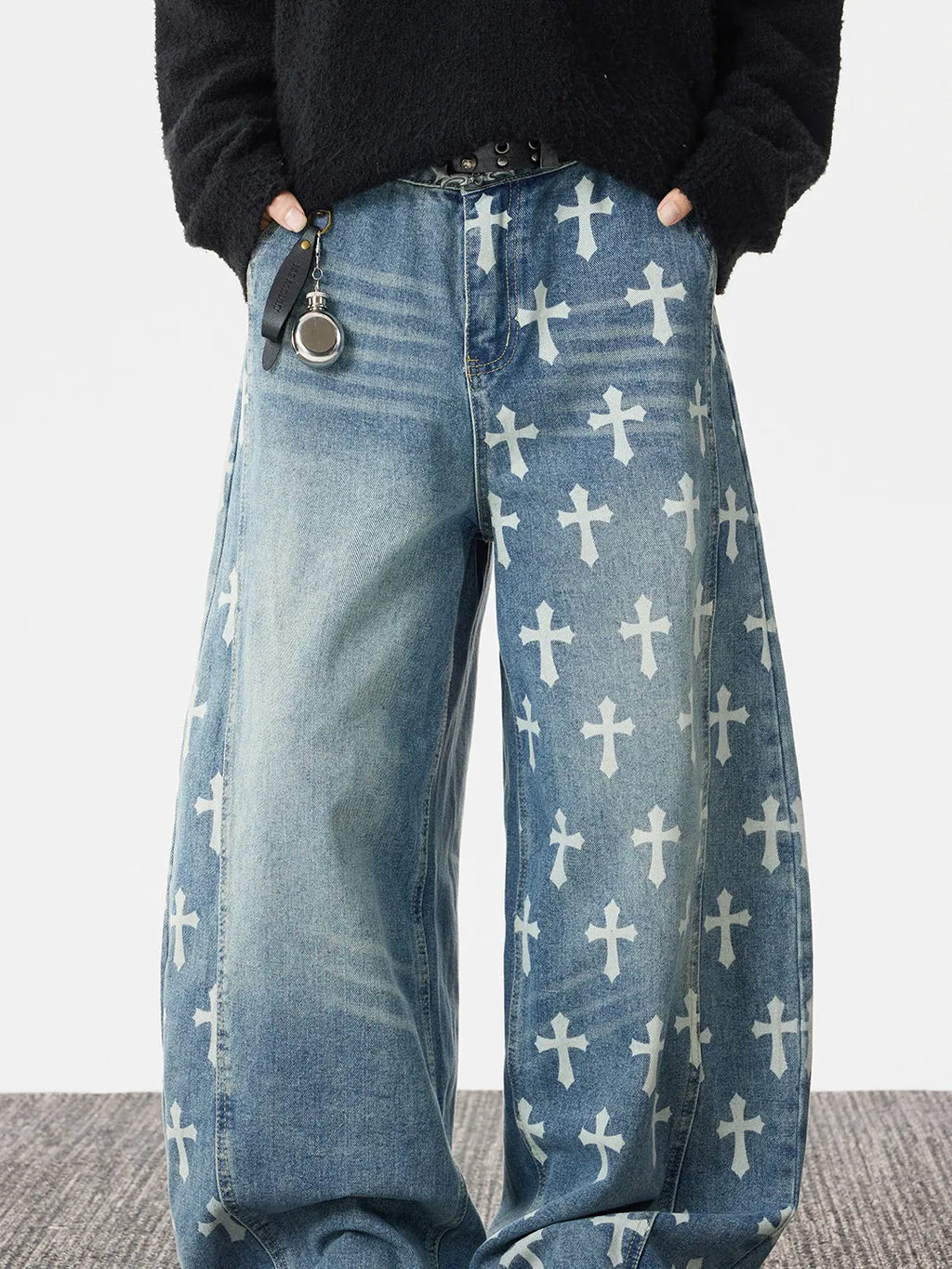 Jeans Straight Leg Knife Cut Azul