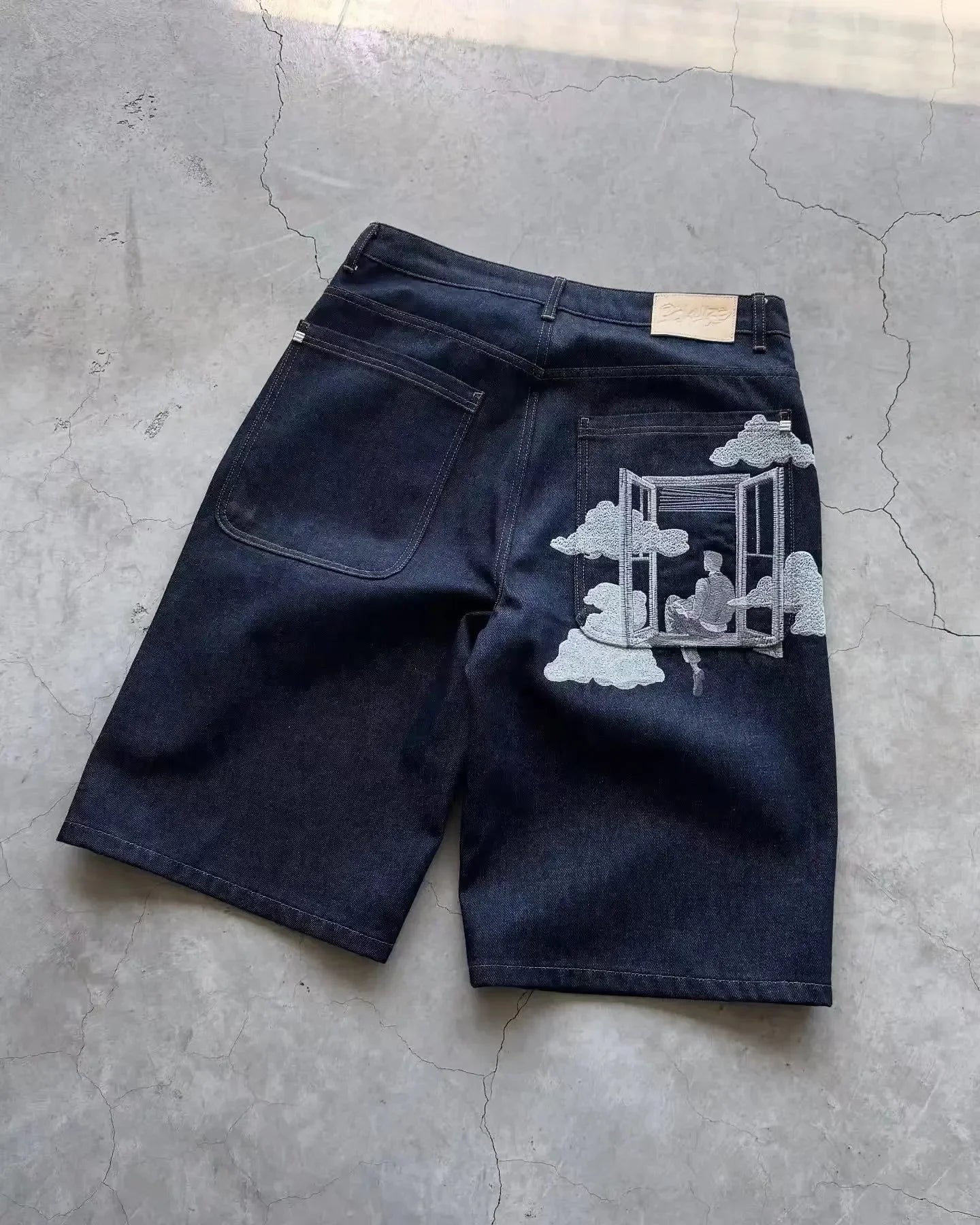 Shorts Jeans Floral Preto Streetwear
