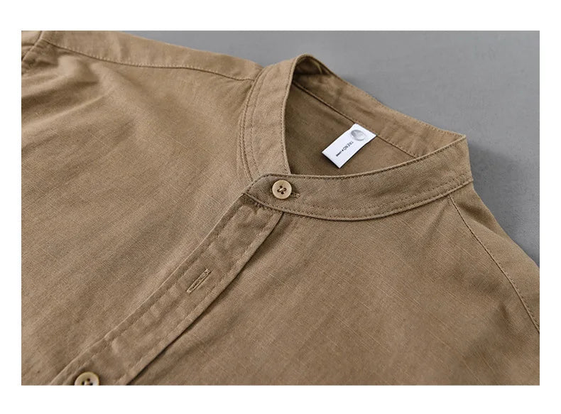 Camisa Linho Japonesa Mandarin Collar