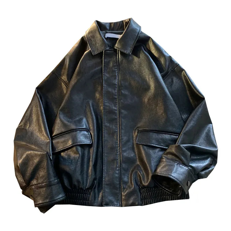 Jaqueta Biker PU Retrô Americana — Casual Streetwear Unissex