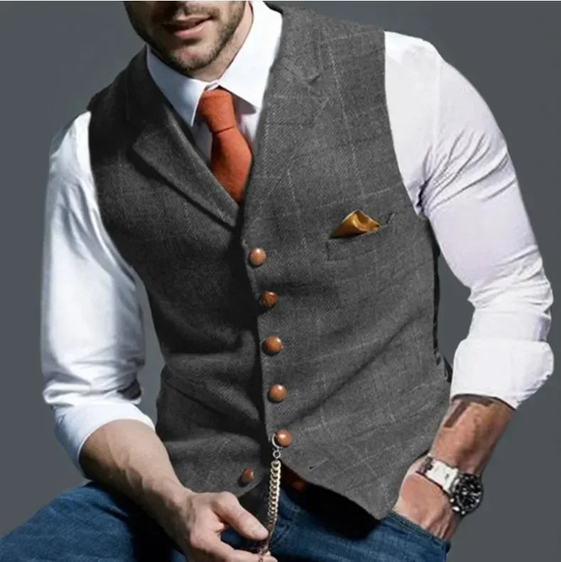Colete Social Tweed Herringbone Slim