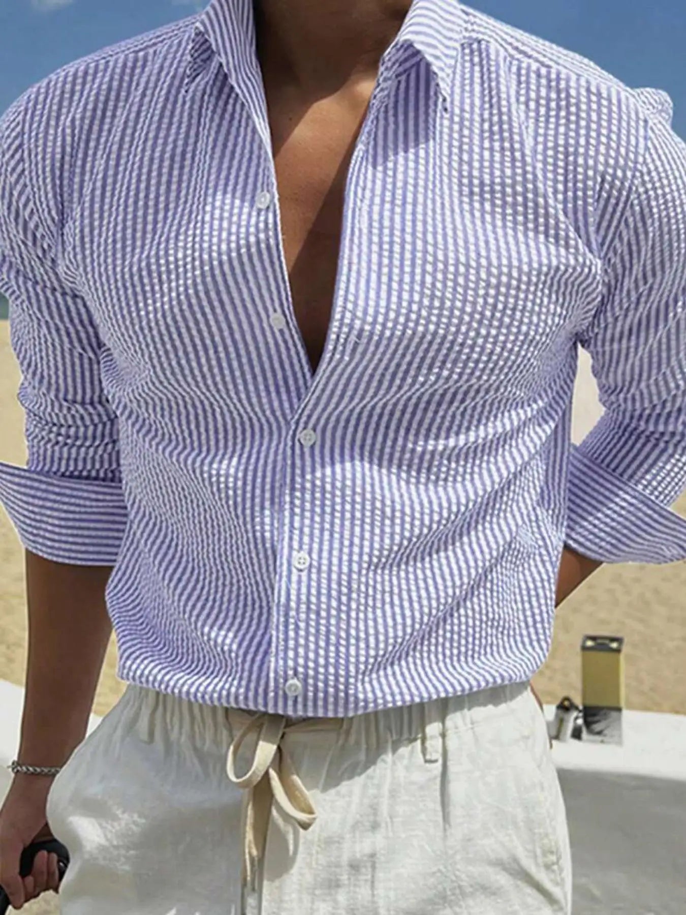 Camisa Listrada Manga Longa Loose Casual