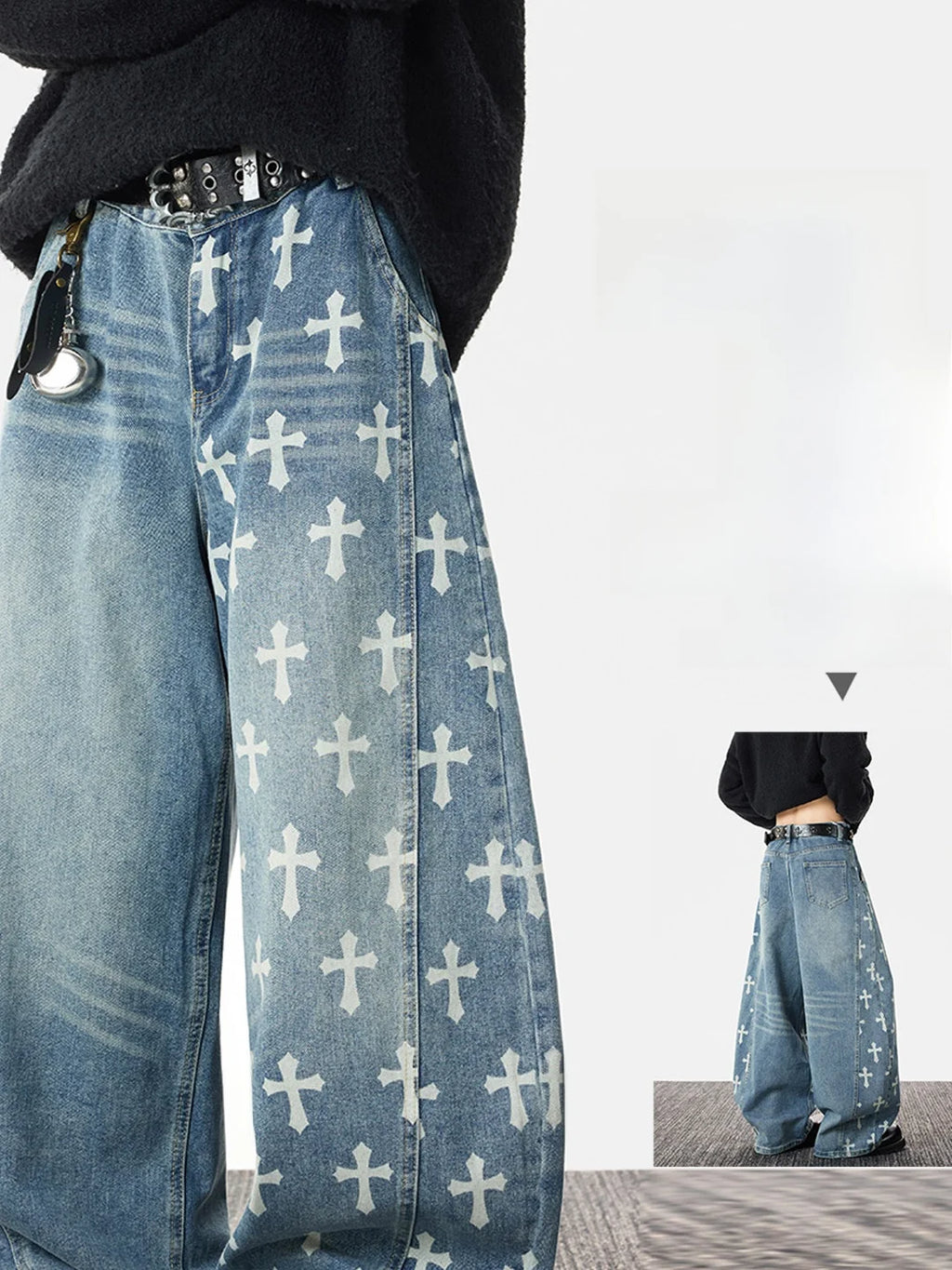 Jeans Straight Leg Knife Cut Azul