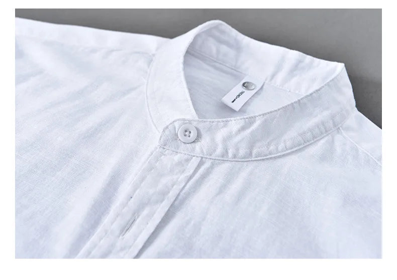 Camisa Linho Japonesa Mandarin Collar