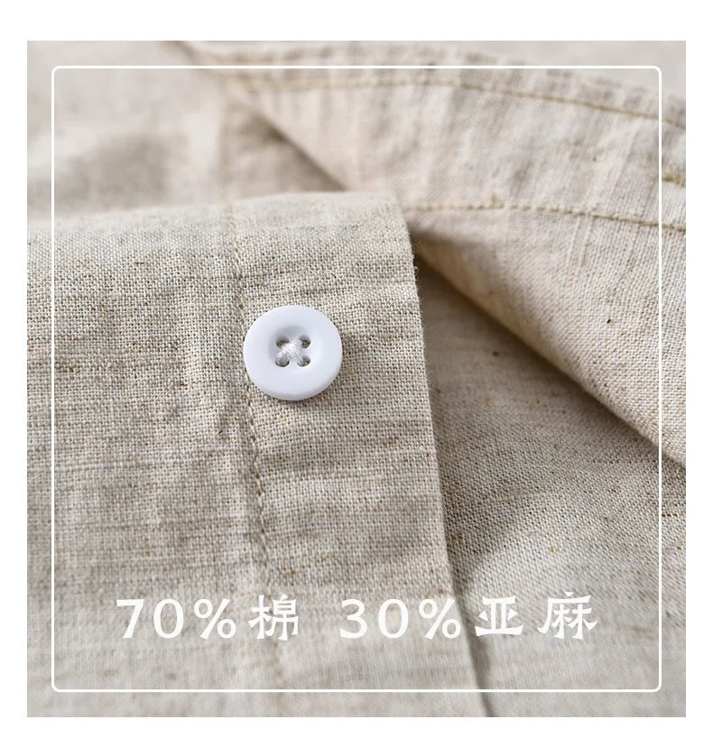 Camisa Linho Japonesa Mandarin Collar