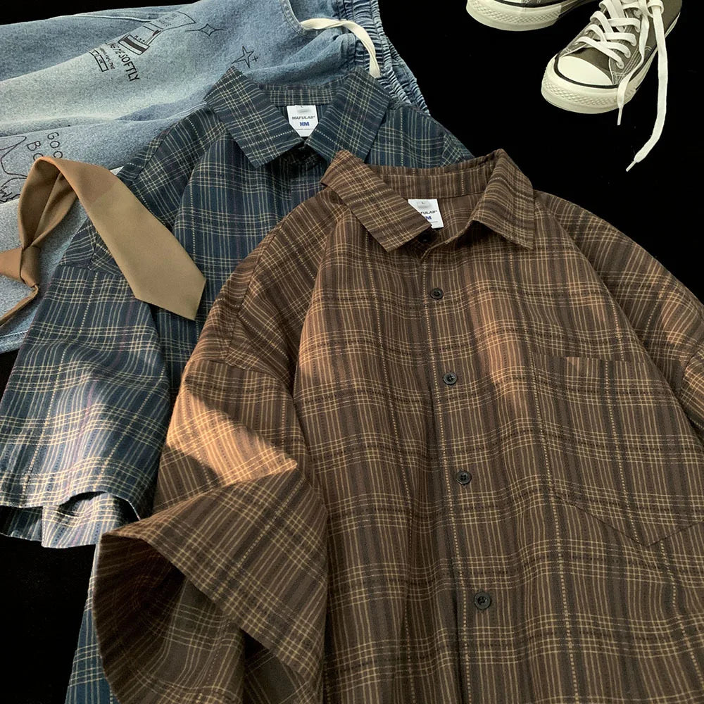 Camisa Xadrez Japonesa Manga Curta